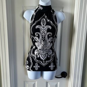 White House black-market tie neck low back top